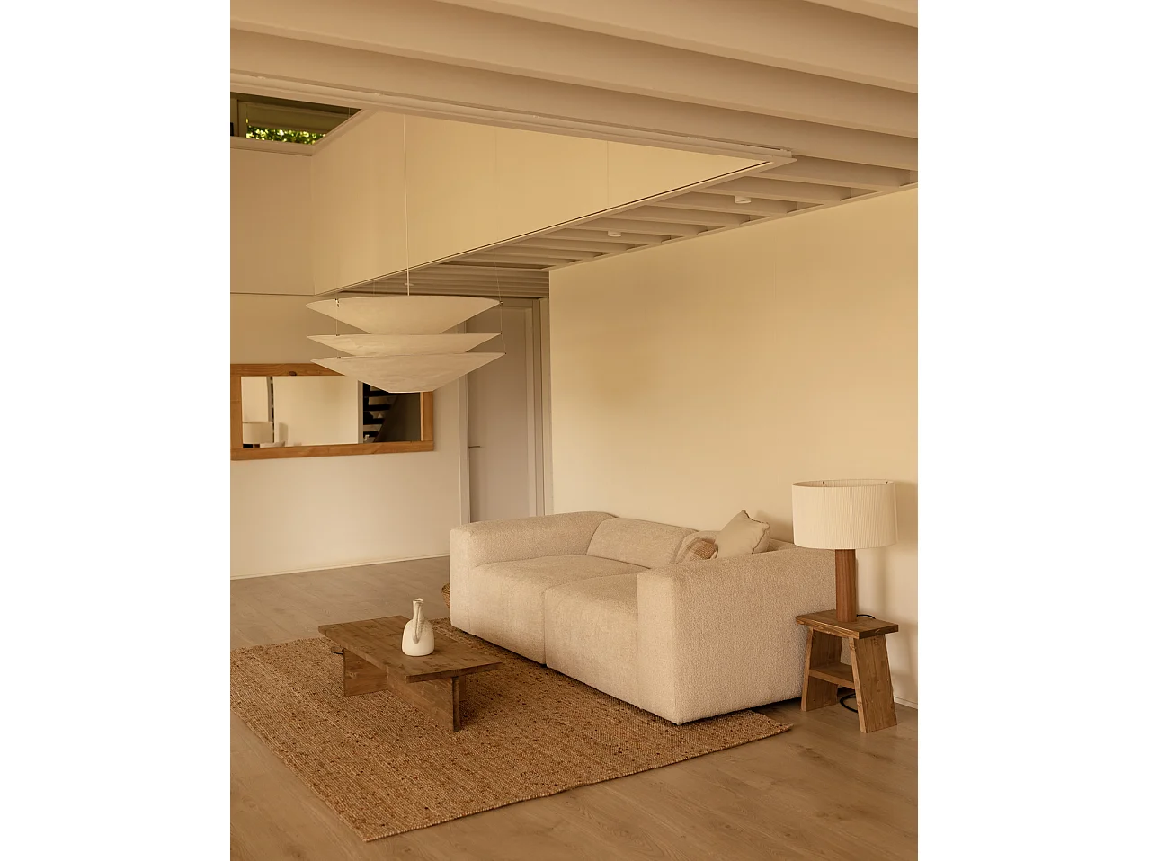 Sofá de 4 plazas de 2 módulos de bouclé color beige 240x70x110cm - BERTA - DECOWOOD