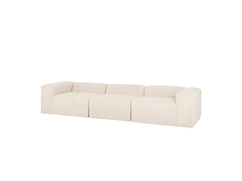 Sofá de 5/6 plazas de 3 módulos de bouclé color blanco 330x70x110cm - BERTA - DECOWOOD
