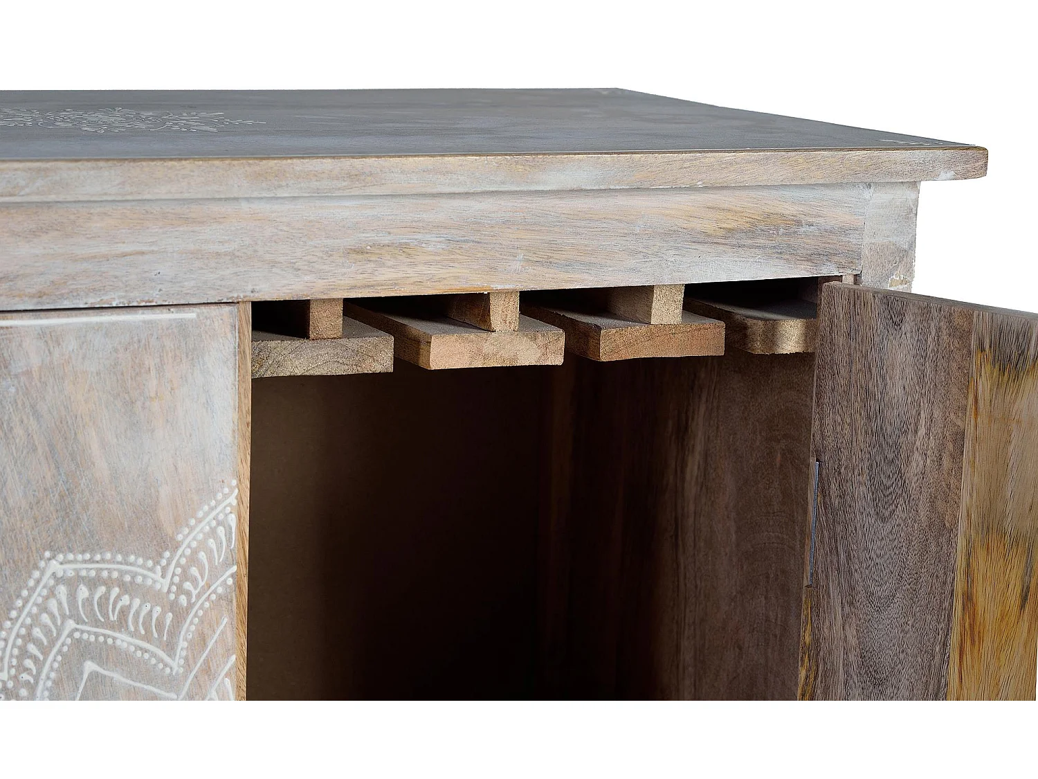 Flaschenschrank aus Mangoholz