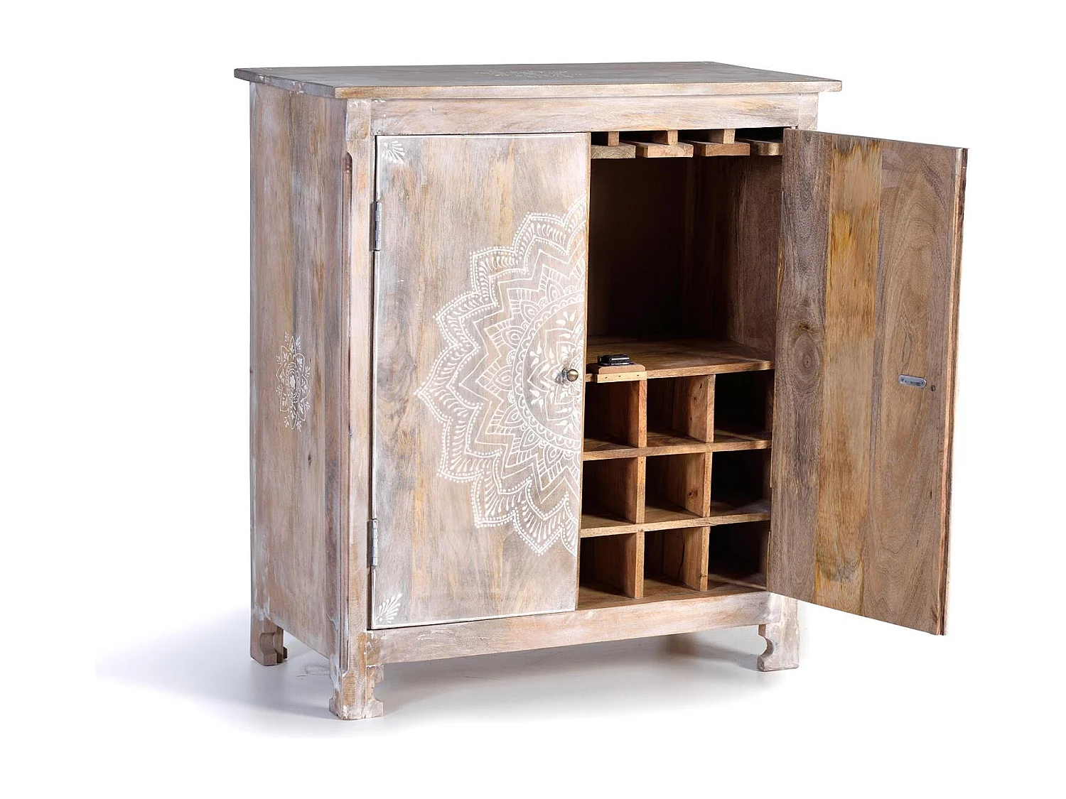 Flaschenschrank aus Mangoholz