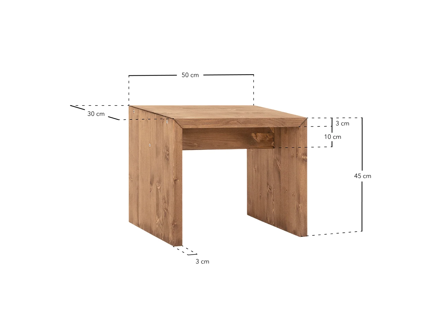 Tavolino / Sgabello in legno massello in tono rovere scuro 50x45cm - TELVA - DECOWOOD