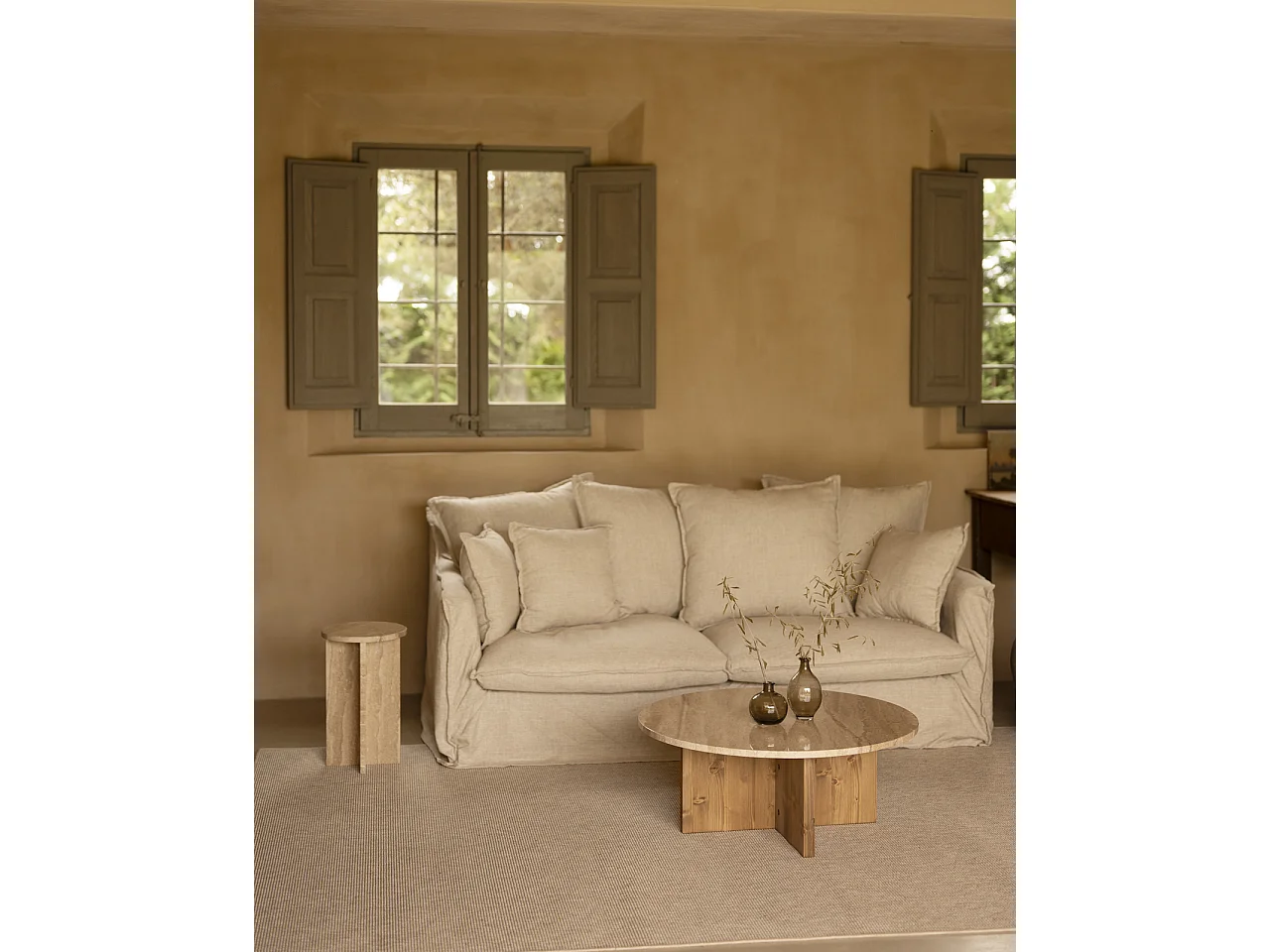 Mesa auxiliar redonda de mármol daino reale DECOWOOD de Ø28x45cm - TOSCANA - DECOWOOD