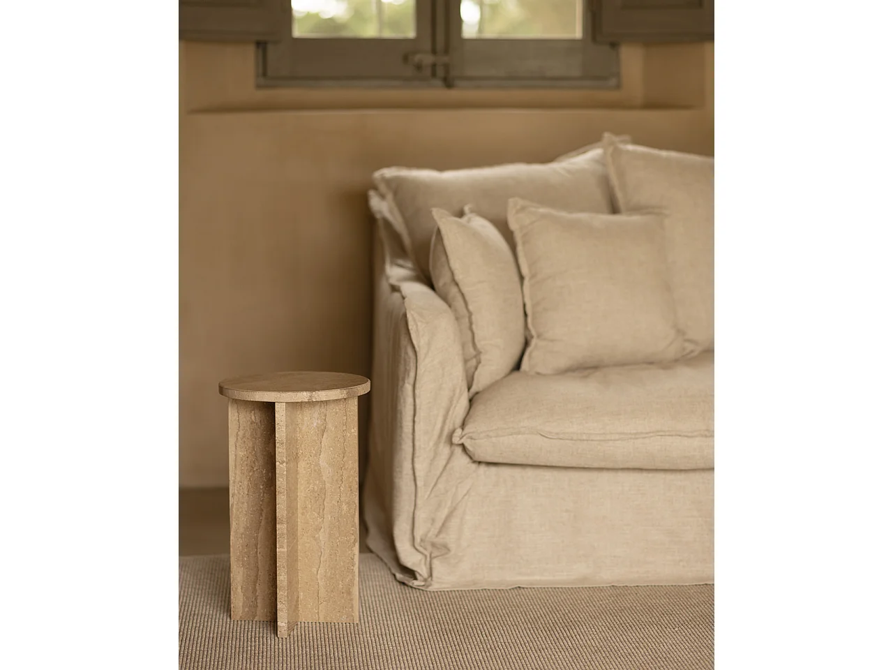 Mesa auxiliar redonda de mármol daino reale DECOWOOD de Ø28x45cm - TOSCANA - DECOWOOD