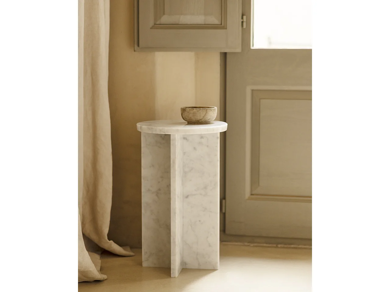 Mesa auxiliar redonda de mármol DECOWOOD de Ø28x45cm - TOSCANA - DECOWOOD