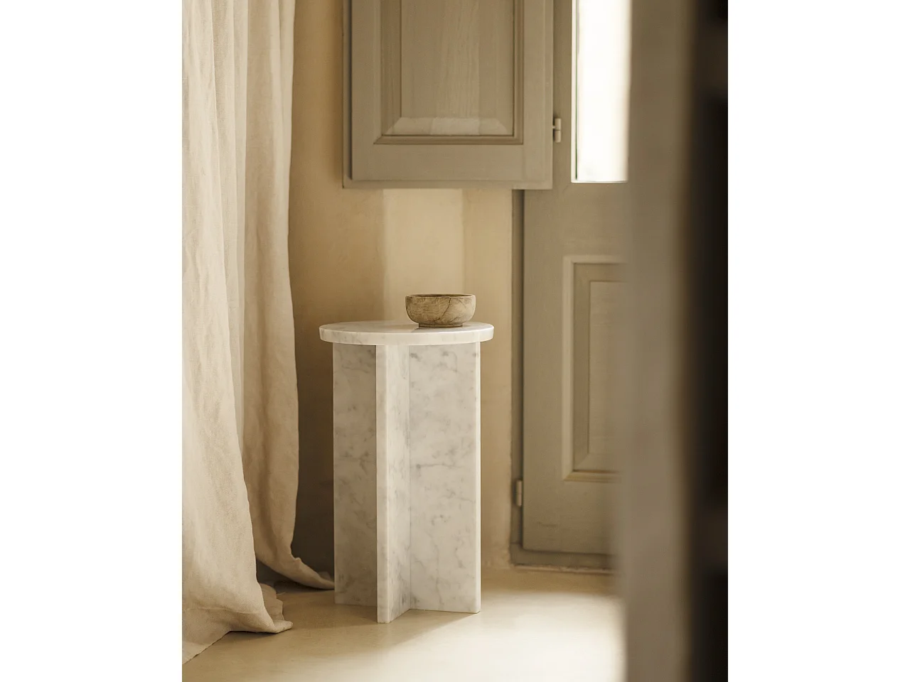 Mesa auxiliar redonda de mármol DECOWOOD de Ø28x45cm - TOSCANA - DECOWOOD