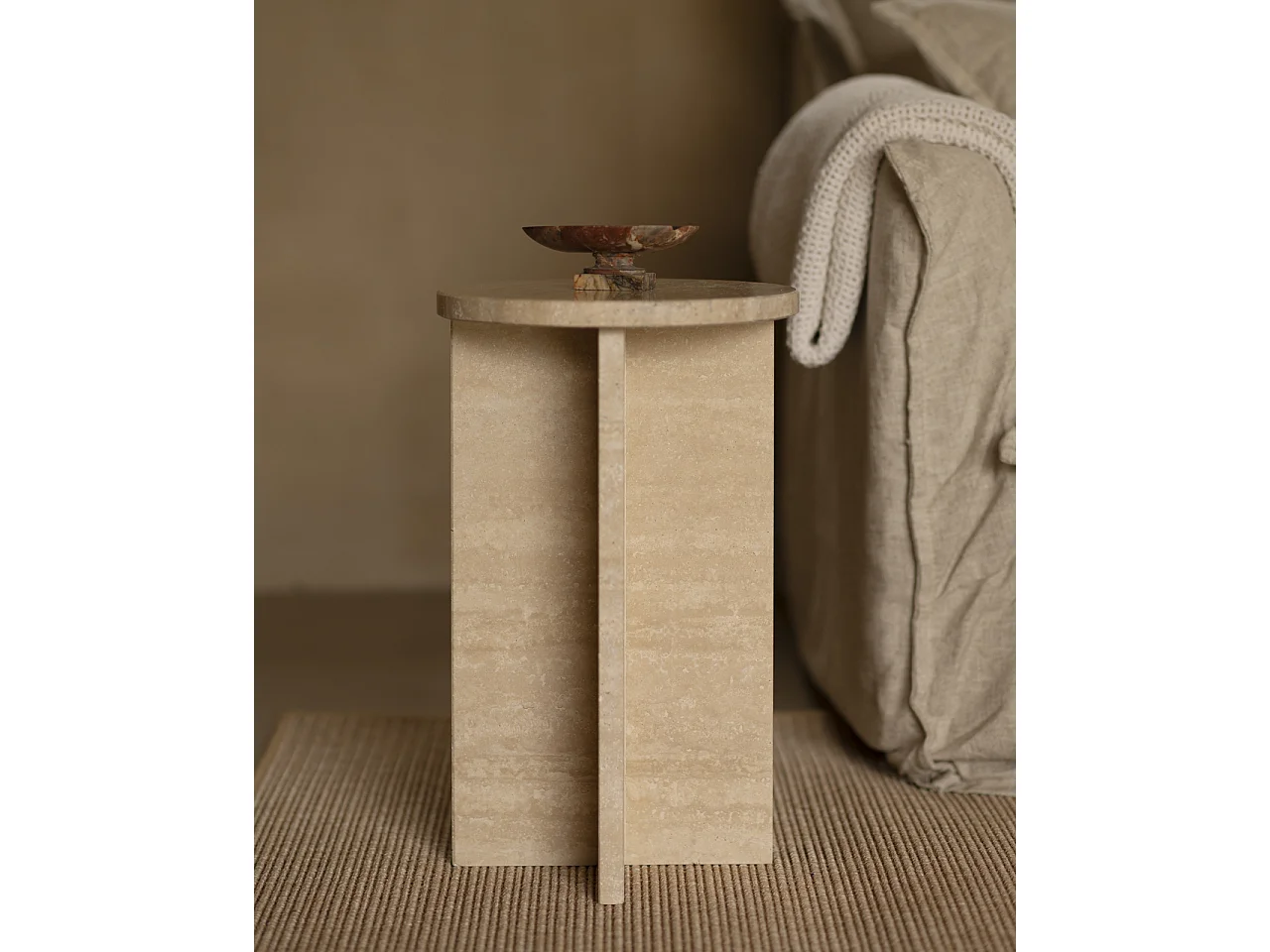 Mesa auxiliar redonda de mármol travertino DECOWOOD de Ø28x45cm - TOSCANA - DECOWOOD