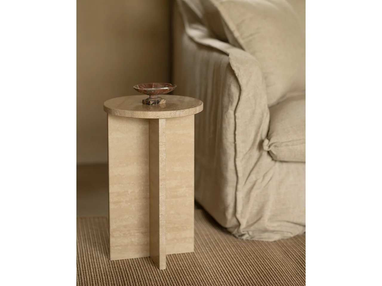 Mesa auxiliar redonda de mármol travertino DECOWOOD de Ø28x45cm - TOSCANA - DECOWOOD