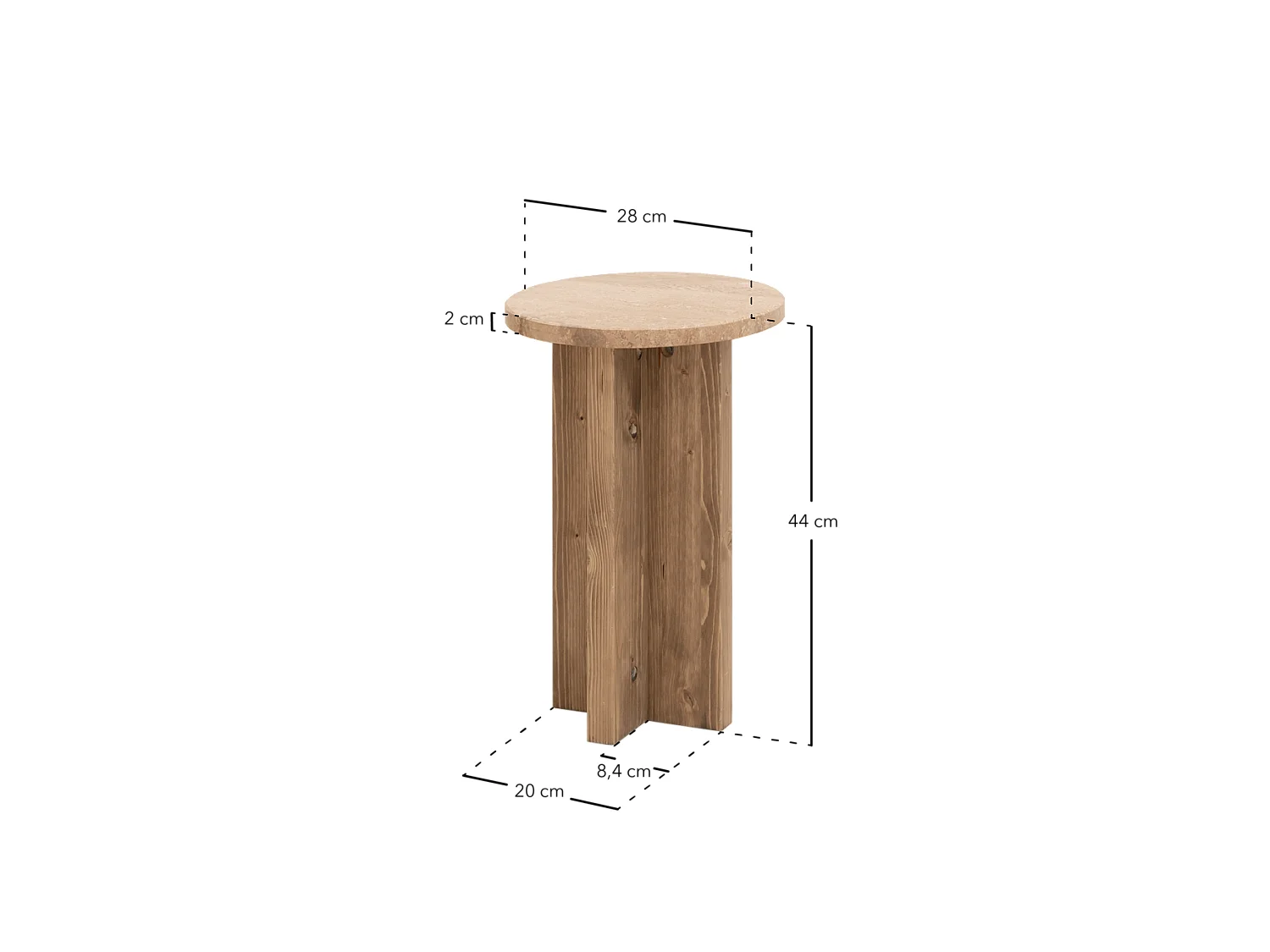 Mesa auxiliar de mármol daino reale y patas de madera maciza DECOWOOD de Ø28x45cm - TOSCANA - DECOWOOD