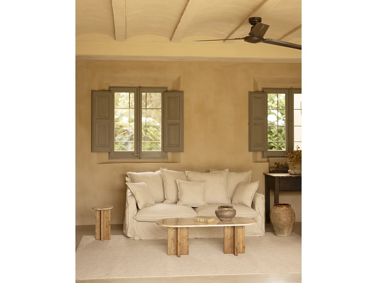 Mesa auxiliar de mármol daino reale y patas de madera maciza DECOWOOD de Ø28x45cm - TOSCANA - DECOWOOD