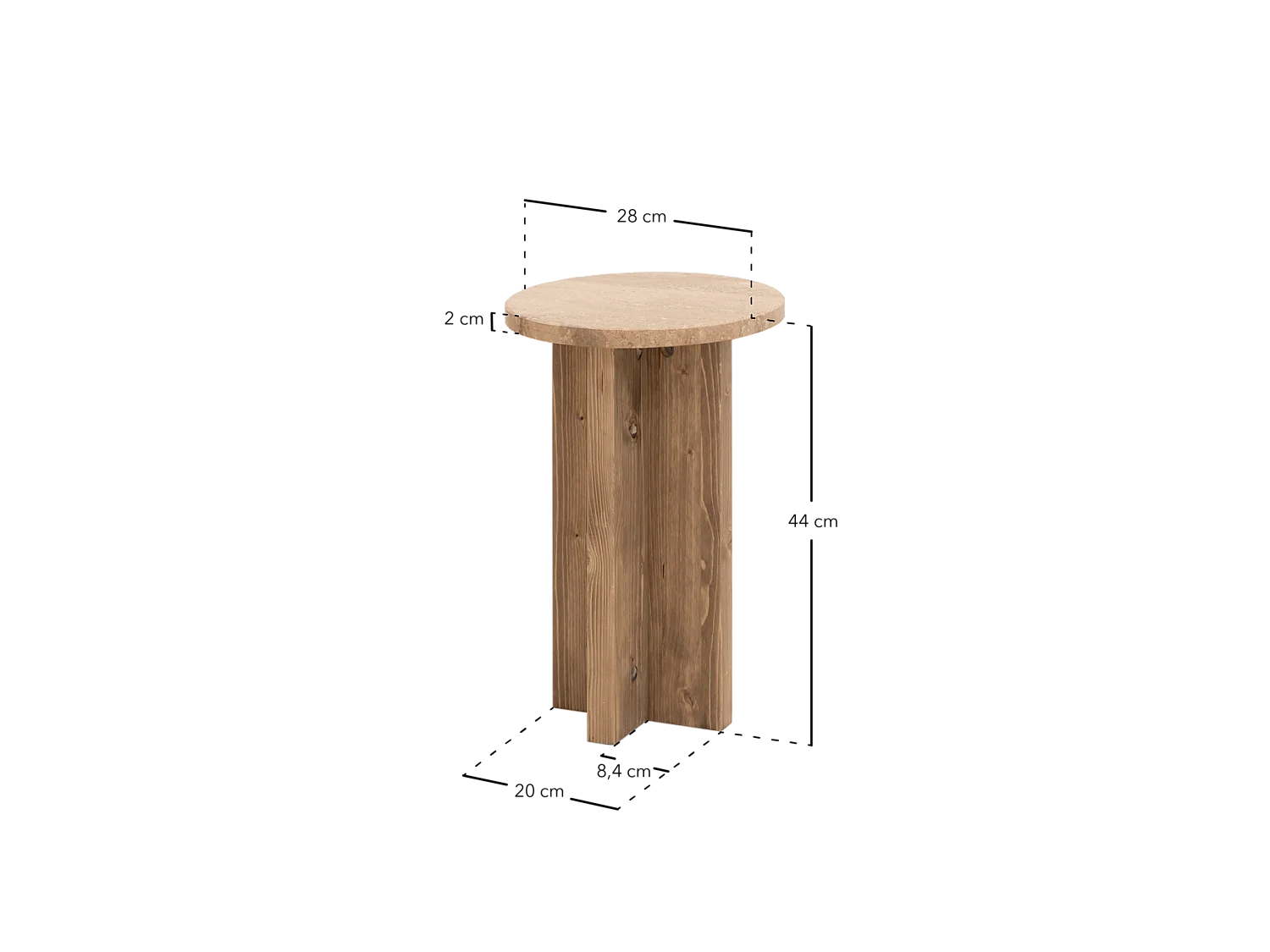 Mesa auxiliar de mármol daino reale y patas de madera maciza DECOWOOD de Ø28x45cm - TOSCANA - DECOWOOD