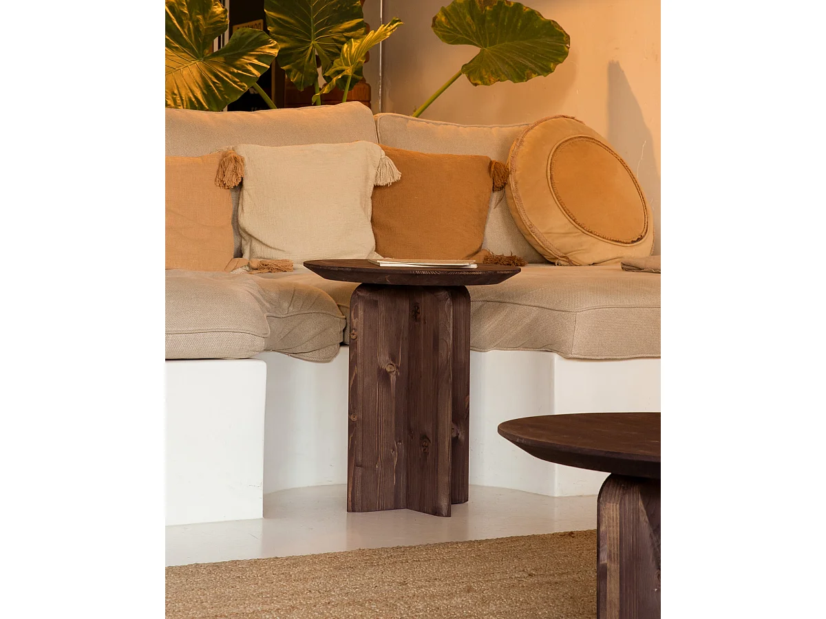 Tavolino ausiliario in legno massello in tono noce 45x50cm - BLOOM - DECOWOOD