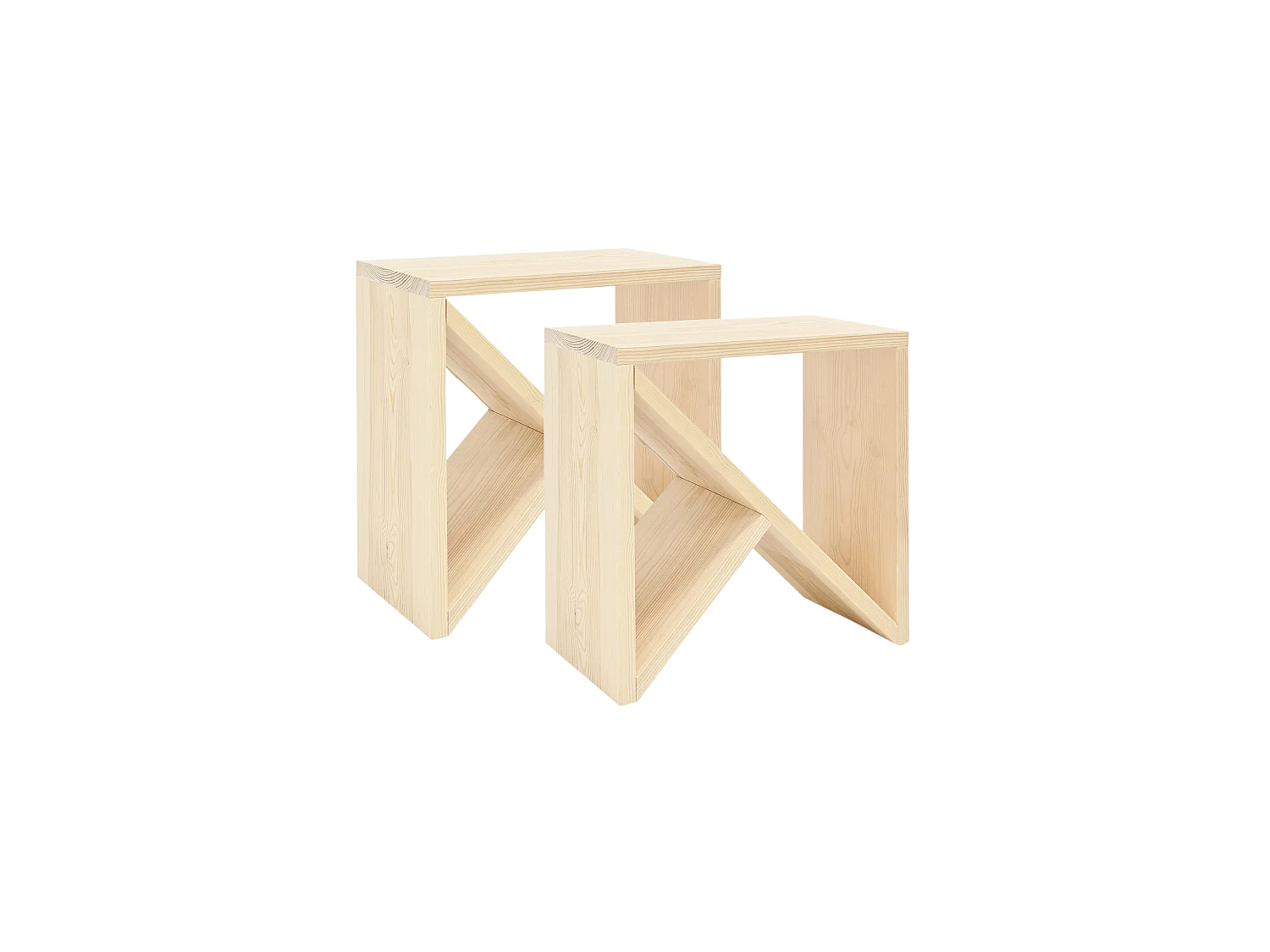 Pack 2 mesitas de madera maciza en tono natural de 40x40cm - STOKE - DECOWOOD