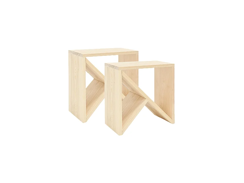 Set 2 piccoli tavoli in legno massello in tono naturale 40x40cm - STOKE - DECOWOOD