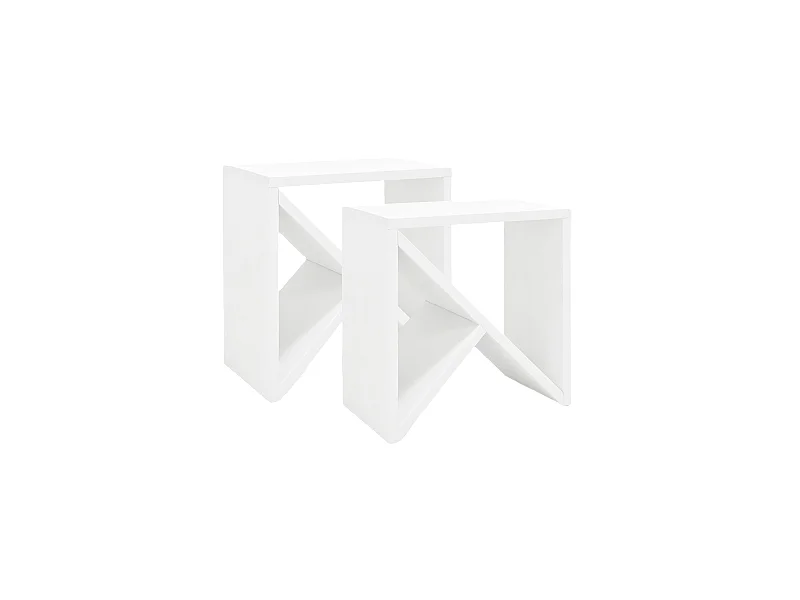 Set 2 piccoli tavoli in legno massello in tono bianco 40x40cm - STOKE - DECOWOOD