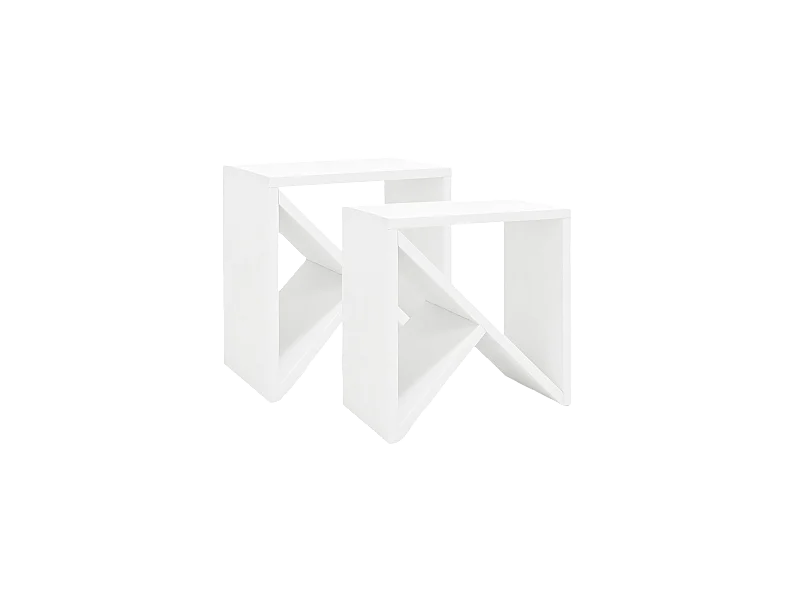 Set 2 piccoli tavoli in legno massello in tono bianco 40x40cm - STOKE - DECOWOOD