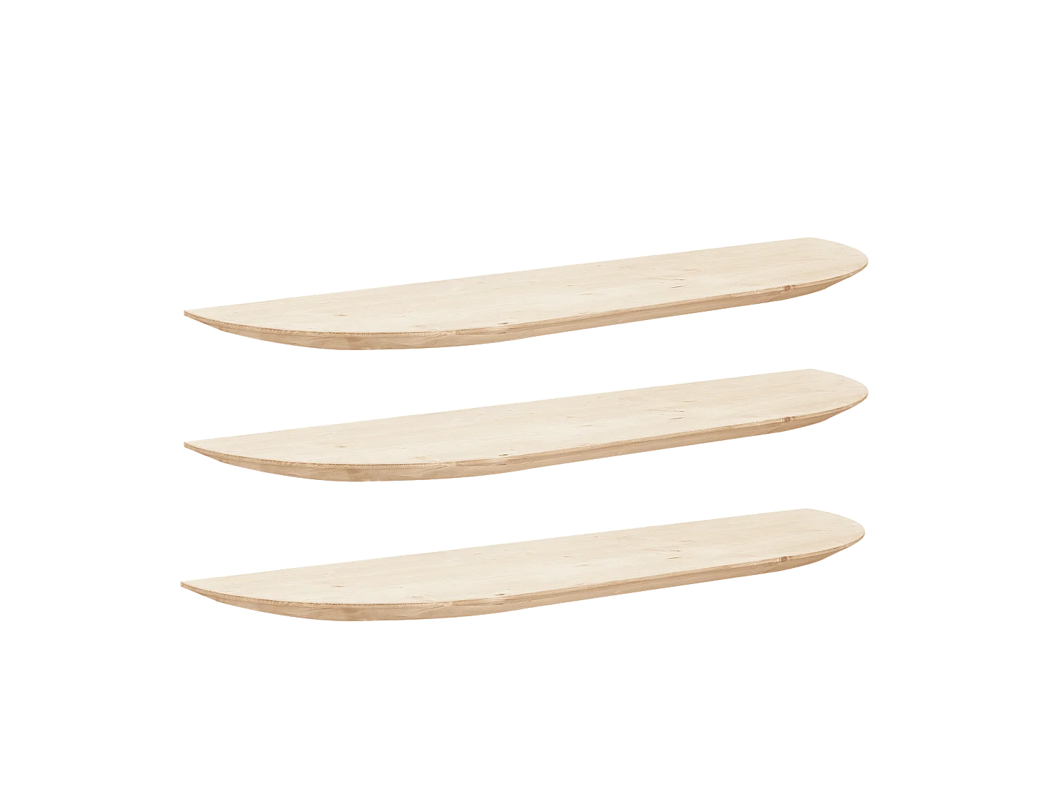 Set 3 ripiani arrotondati in legno massello in tono naturale 100x3,2x19,65cm - BLOOM - DECOWOOD