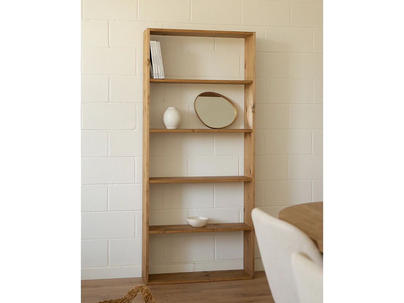 Étagère en bois de pin avec 4 étagères vieilli 80,2x179,6cm - SAURA - DECOWOOD