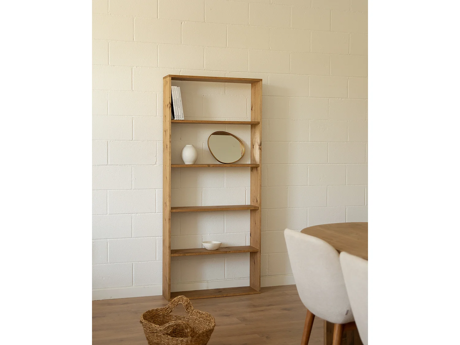 Étagère en bois de pin avec 4 étagères vieilli 80,2x179,6cm - SAURA - DECOWOOD