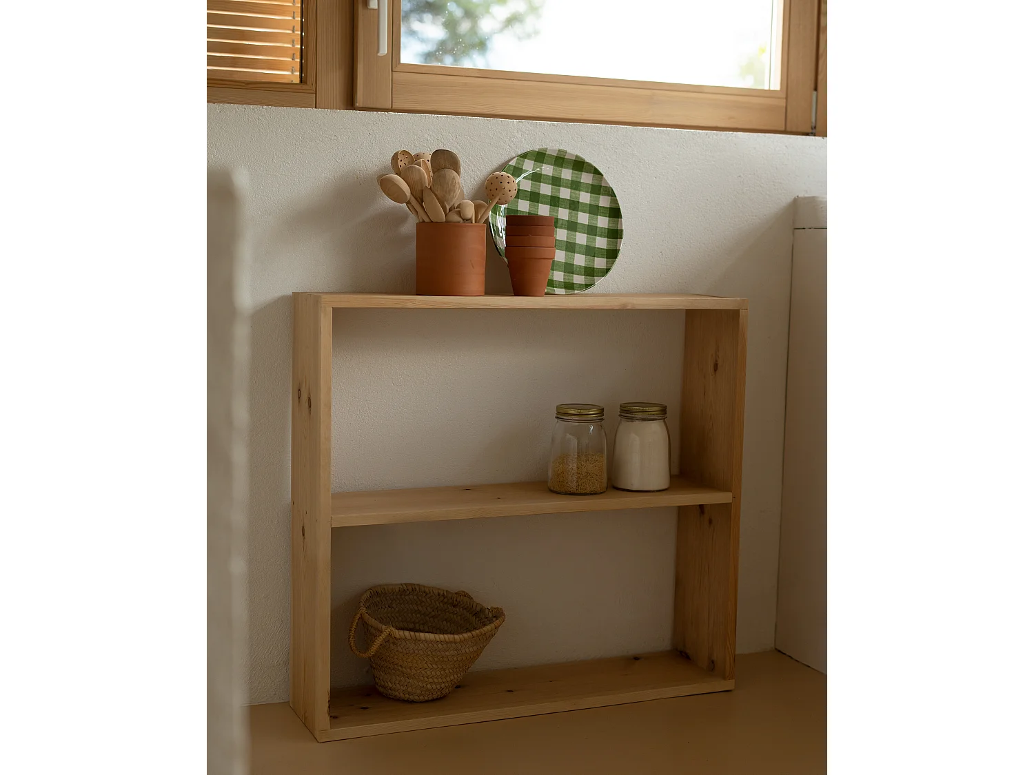 Estantería de madera maciza con 1 estante roble medio - SAURA - DECOWOOD