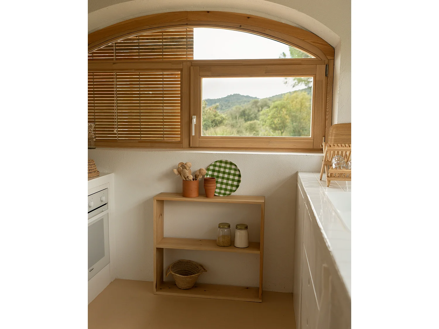 Estantería de madera maciza con 1 estante roble medio - SAURA - DECOWOOD