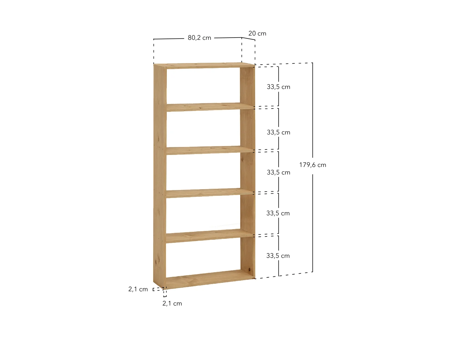 Scaffale in legno massello in tono marrone chiaro con 4 ripiani - SAURA - DECOWOOD