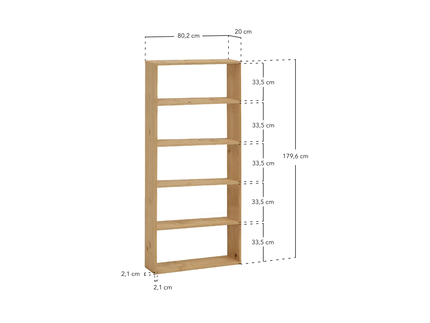 Estantería de madera maciza con 4 estantes roble medio - SAURA - DECOWOOD