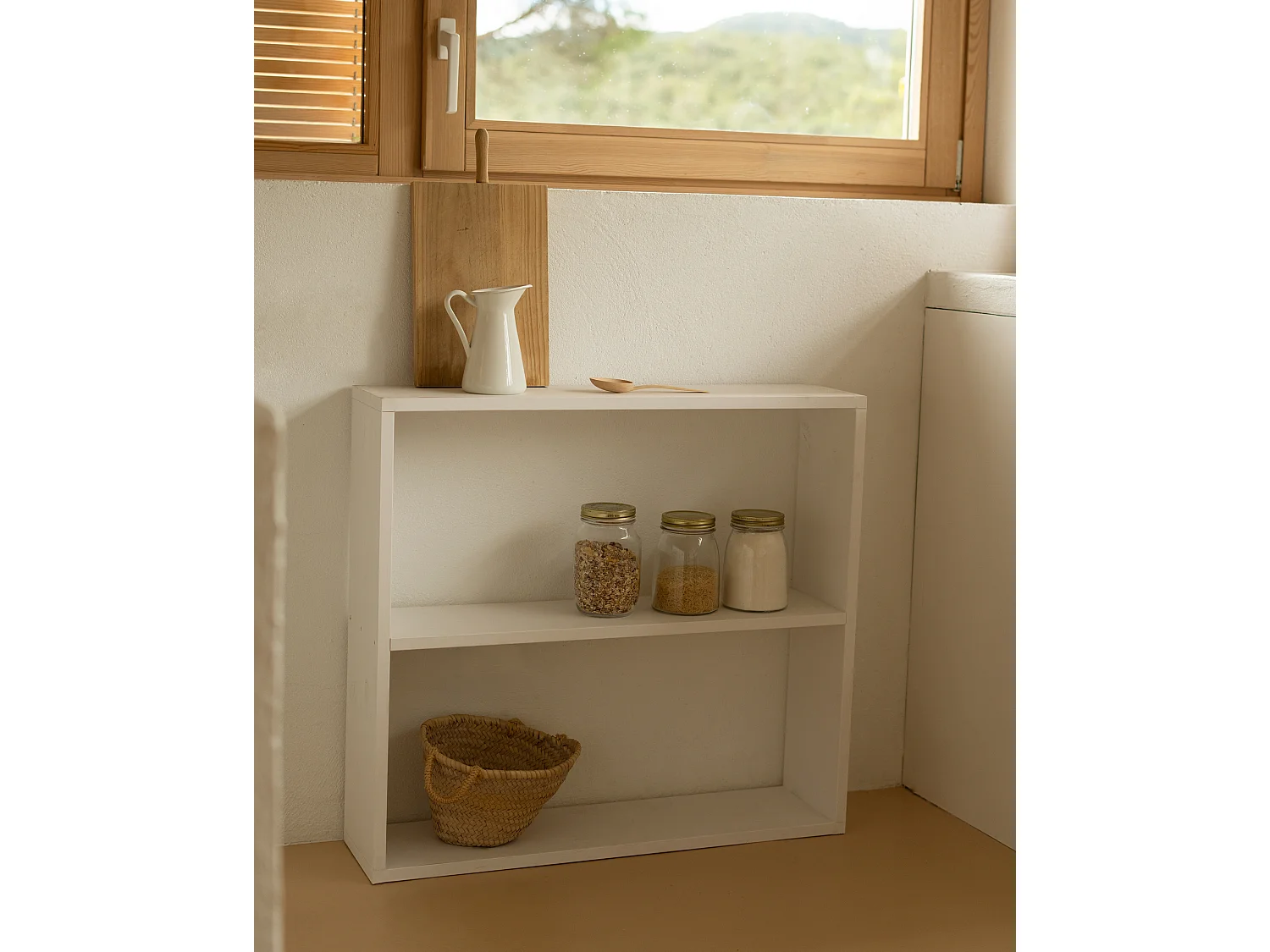 Estantería de madera maciza con 1 estantes blanco - SAURA - DECOWOOD