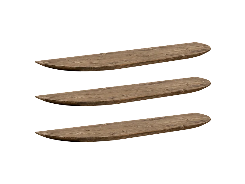 Set 3 ripiani arrotondati in legno massello in tono rovere scuro 200x3,2x19,65cm - BLOOM - DECOWOOD