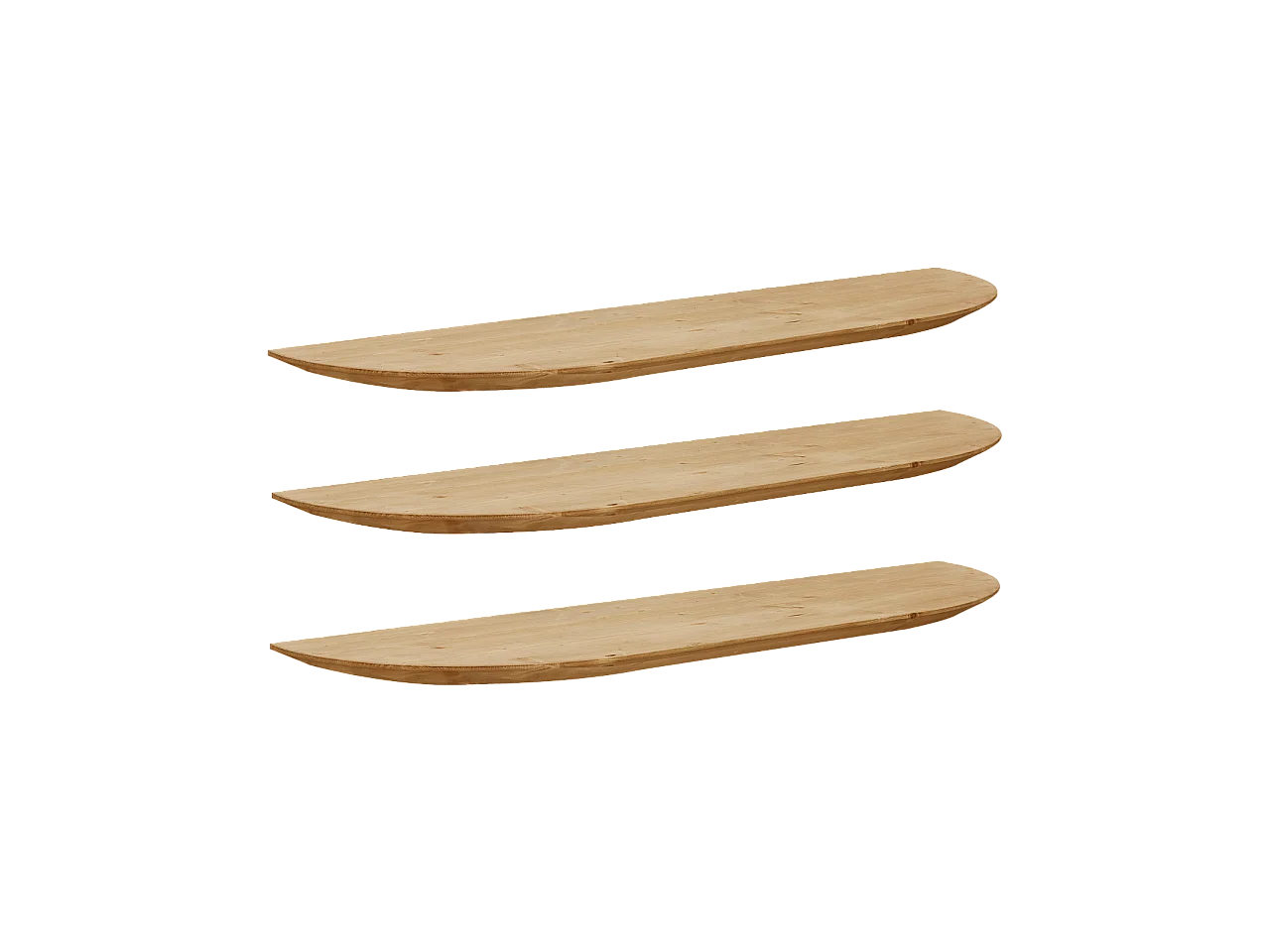 Pack 3 estanterías redondeadas de madera maciza flotantes tono roble medio 100x3,2x19,65cm - BLOOM - DECOWOOD