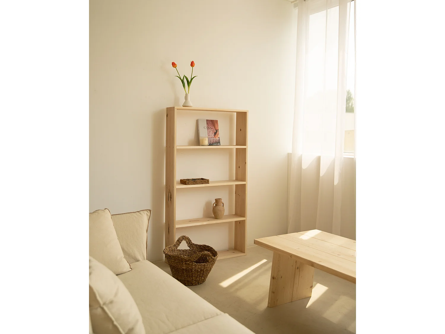 Estantería de madera maciza con 3 estantes natural - SAURA - DECOWOOD