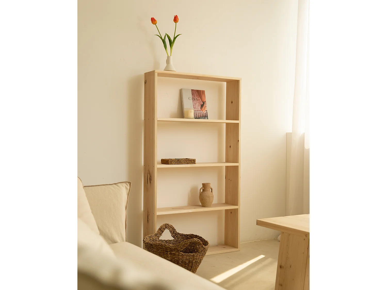 Estantería de madera maciza con 3 estantes natural - SAURA - DECOWOOD