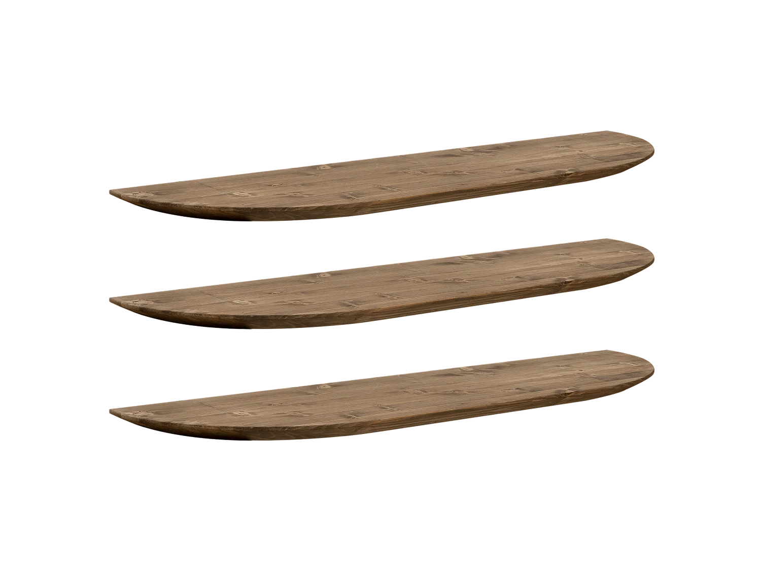 Set 3 ripiani arrotondati in legno massello in tono rovere scuro 180x3,2x19,65cm - BLOOM - DECOWOOD