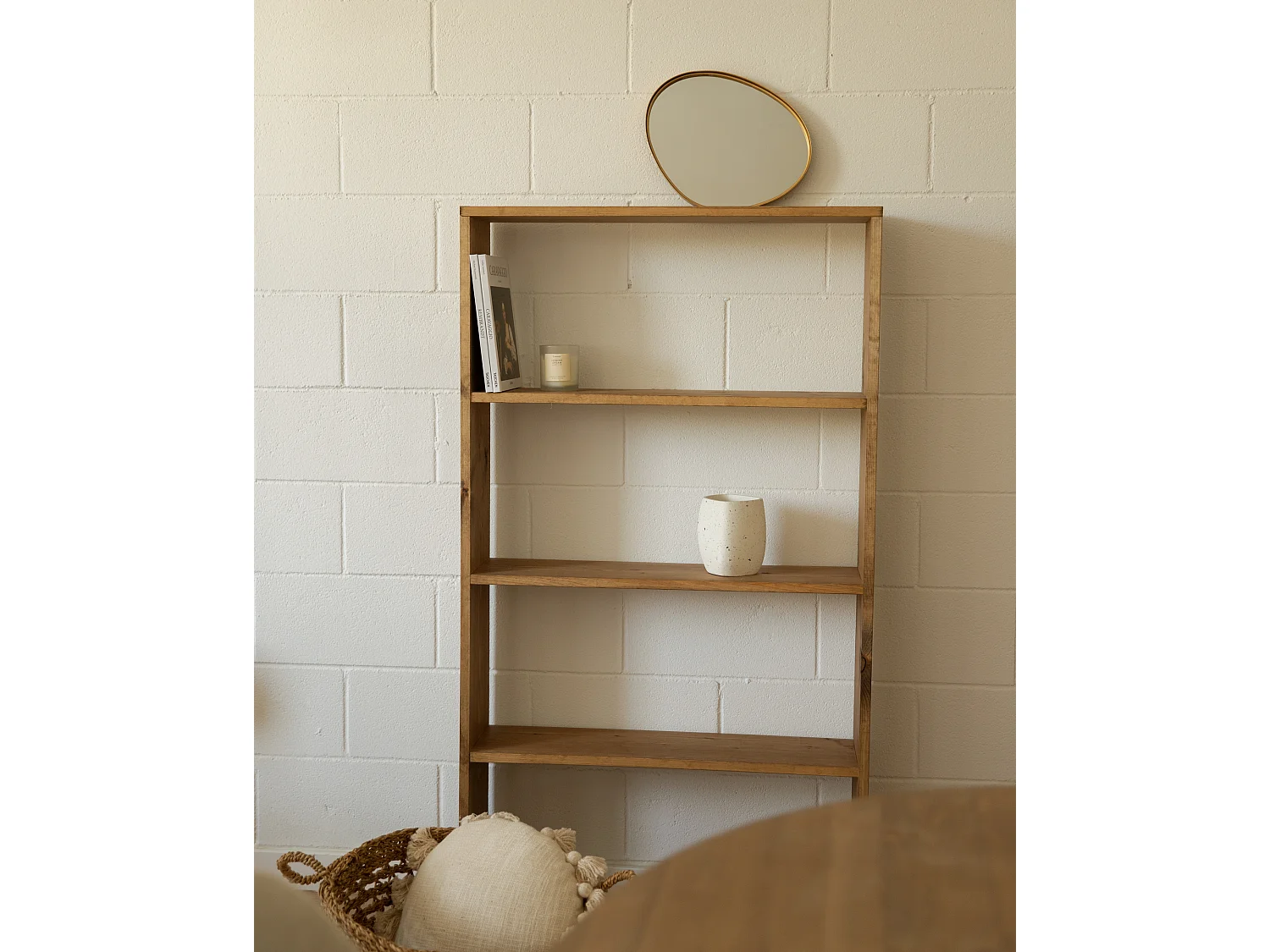 Scaffale in legno massello in tono rovere scuro con 3 ripiani - SAURA - DECOWOOD