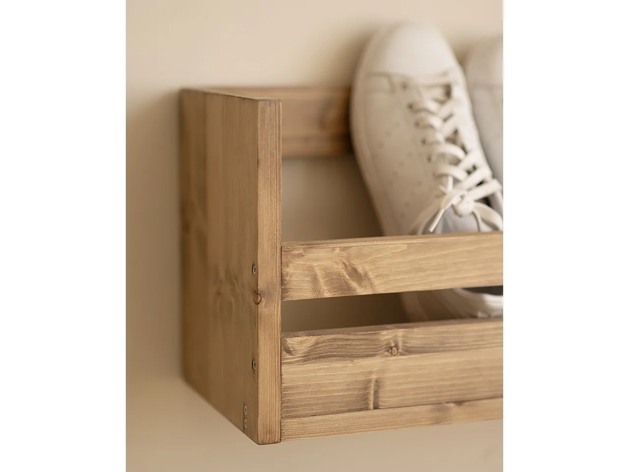 Étagère à chaussures en bois de sapin ton vieilli 103,5x25cm - BOX - DECOWOOD