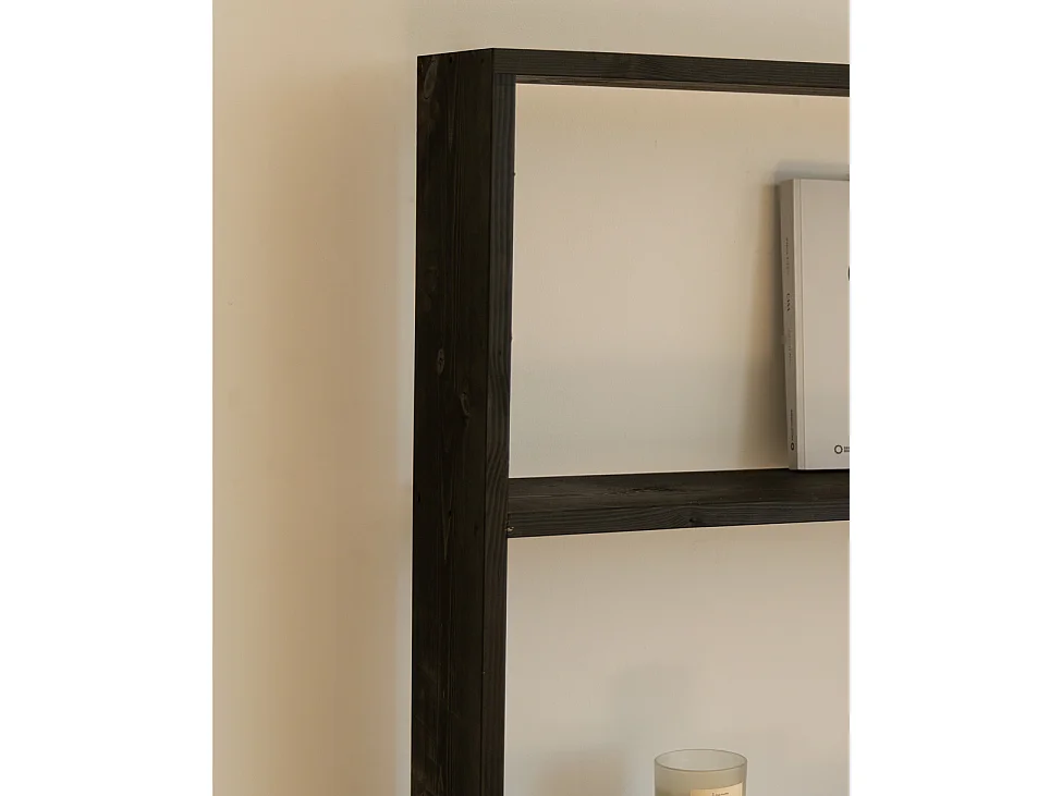 Estantería de madera maciza con 4 estantes negro - SAURA - DECOWOOD