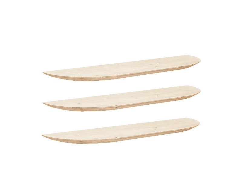Pack 3 estanterías redondeadas de madera maciza flotantes tono natural 120x3,2x19,65cm - BLOOM - DECOWOOD