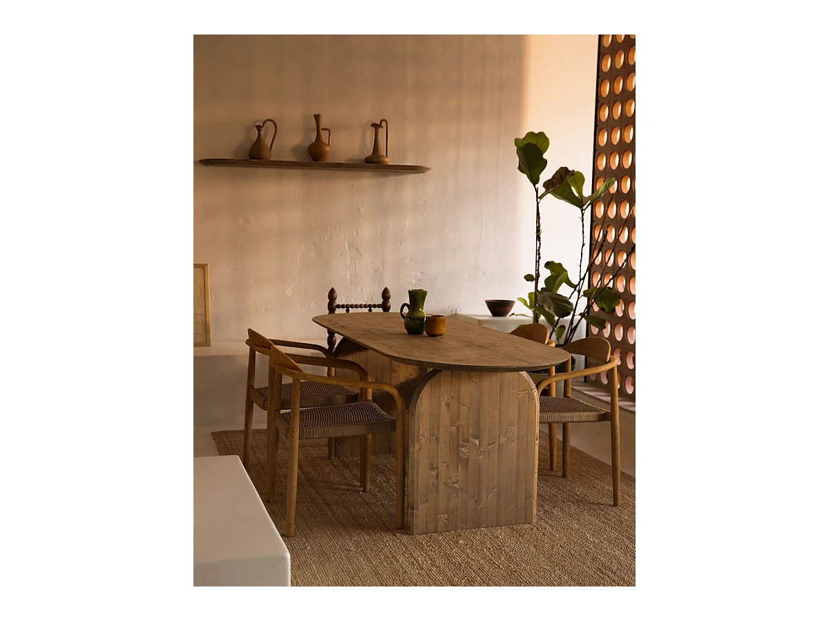 Set 3 ripiani arrotondati in legno massello in tono rovere scuro 140x3,2x19,65cm - BLOOM - DECOWOOD