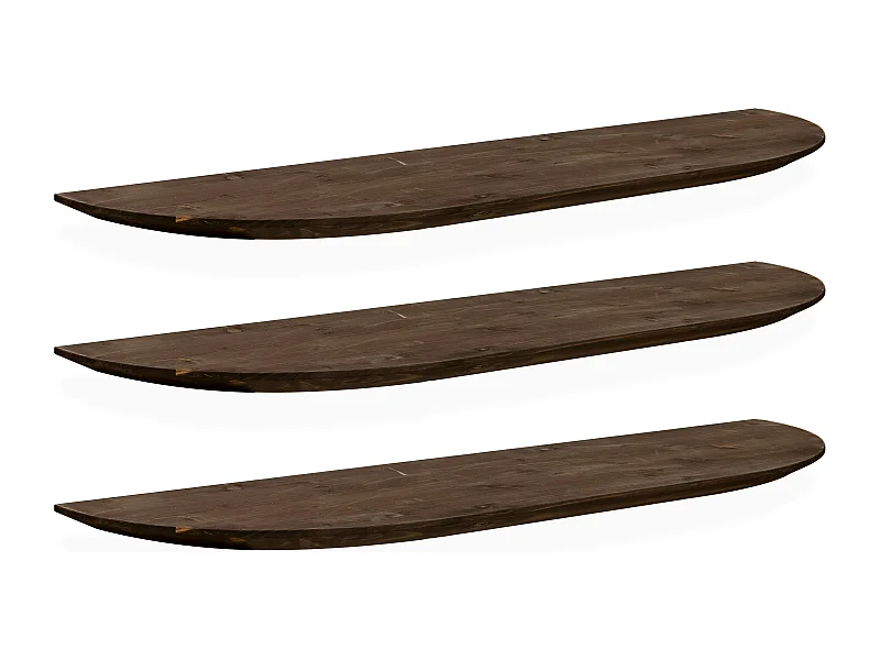 Set 3 ripiani arrotondati in legno massello in tono noce 200x3,2x19,65cm - BLOOM - DECOWOOD