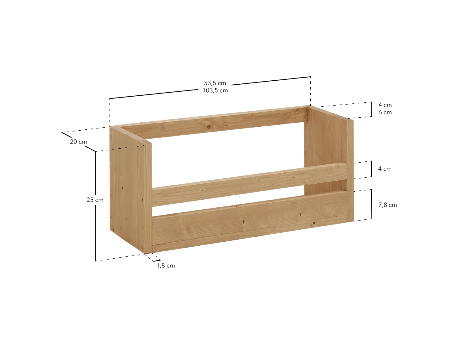 Estante / zapatero de madera maciza de abeto Decowood en tono nogal de 53,5x25cm - BOX - DECOWOOD