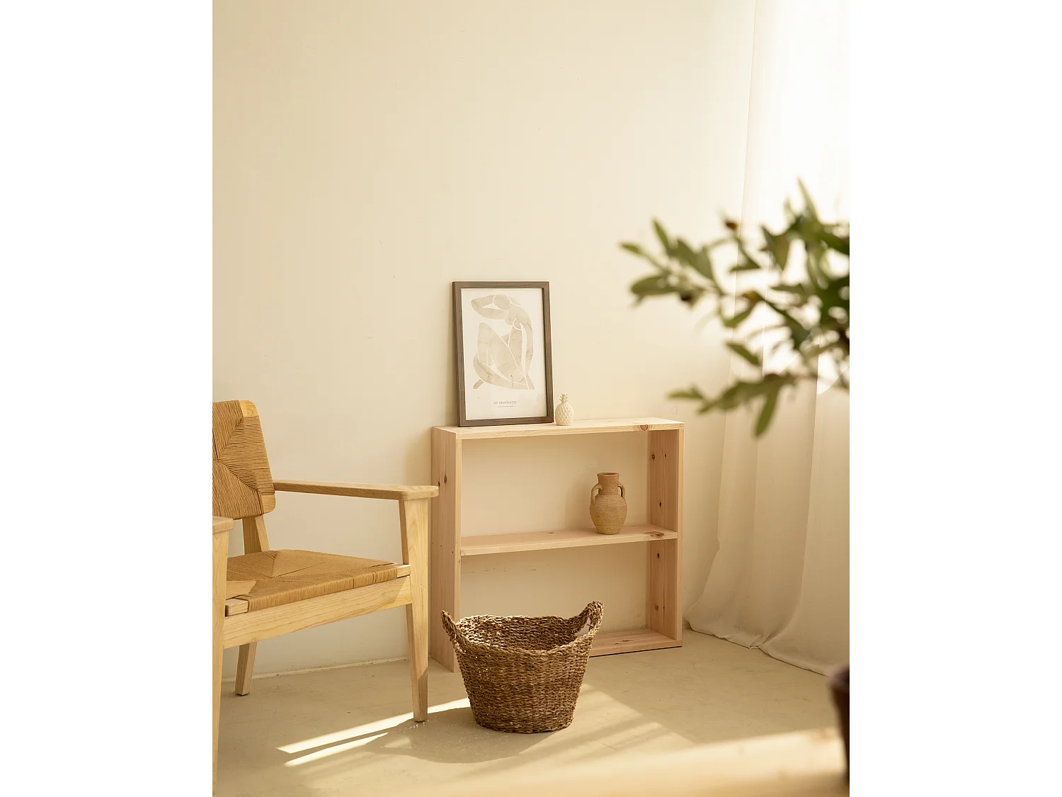 Estantería de madera maciza con 1 estante natural - SAURA - DECOWOOD