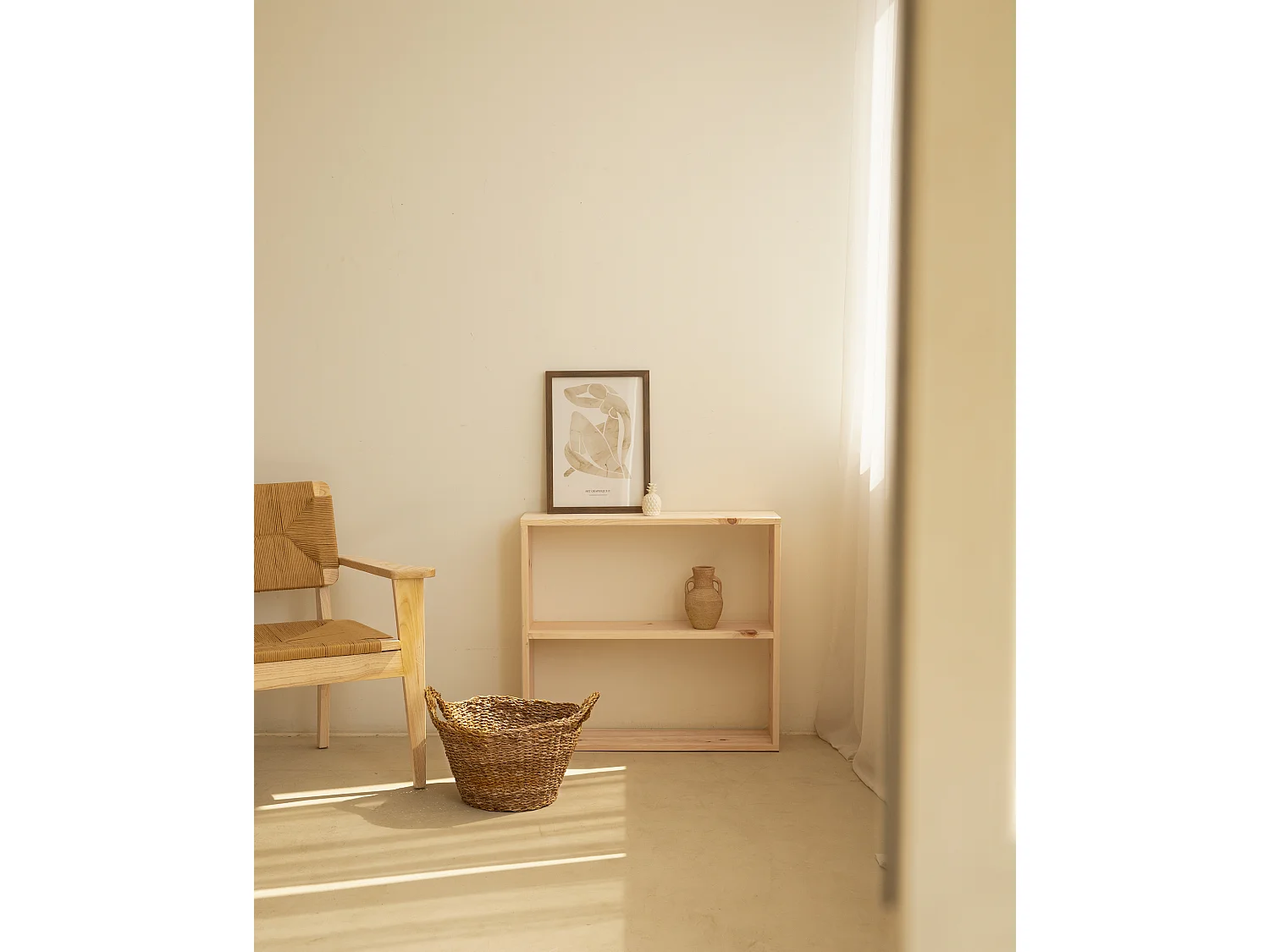 Estantería de madera maciza con 1 estante natural - SAURA - DECOWOOD