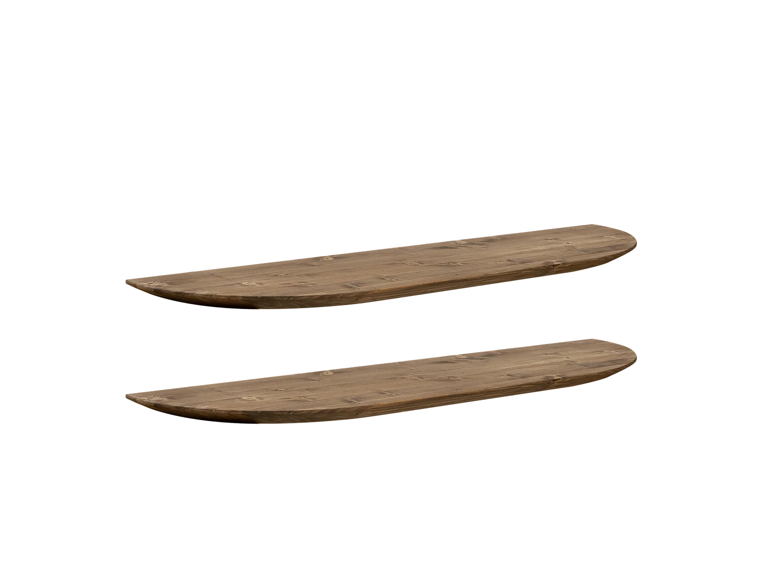 Set 2 ripiani arrotondati in legno massello in tono rovere scuro 160x3,2x19,65cm - BLOOM - DECOWOOD