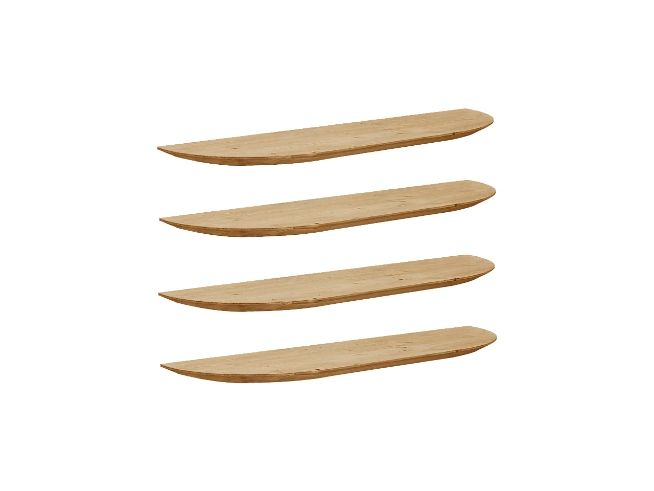 Set 4 ripiani arrotondati in legno massello in tono marrone chiaro 120x3,2x19,65cm - BLOOM - DECOWOOD