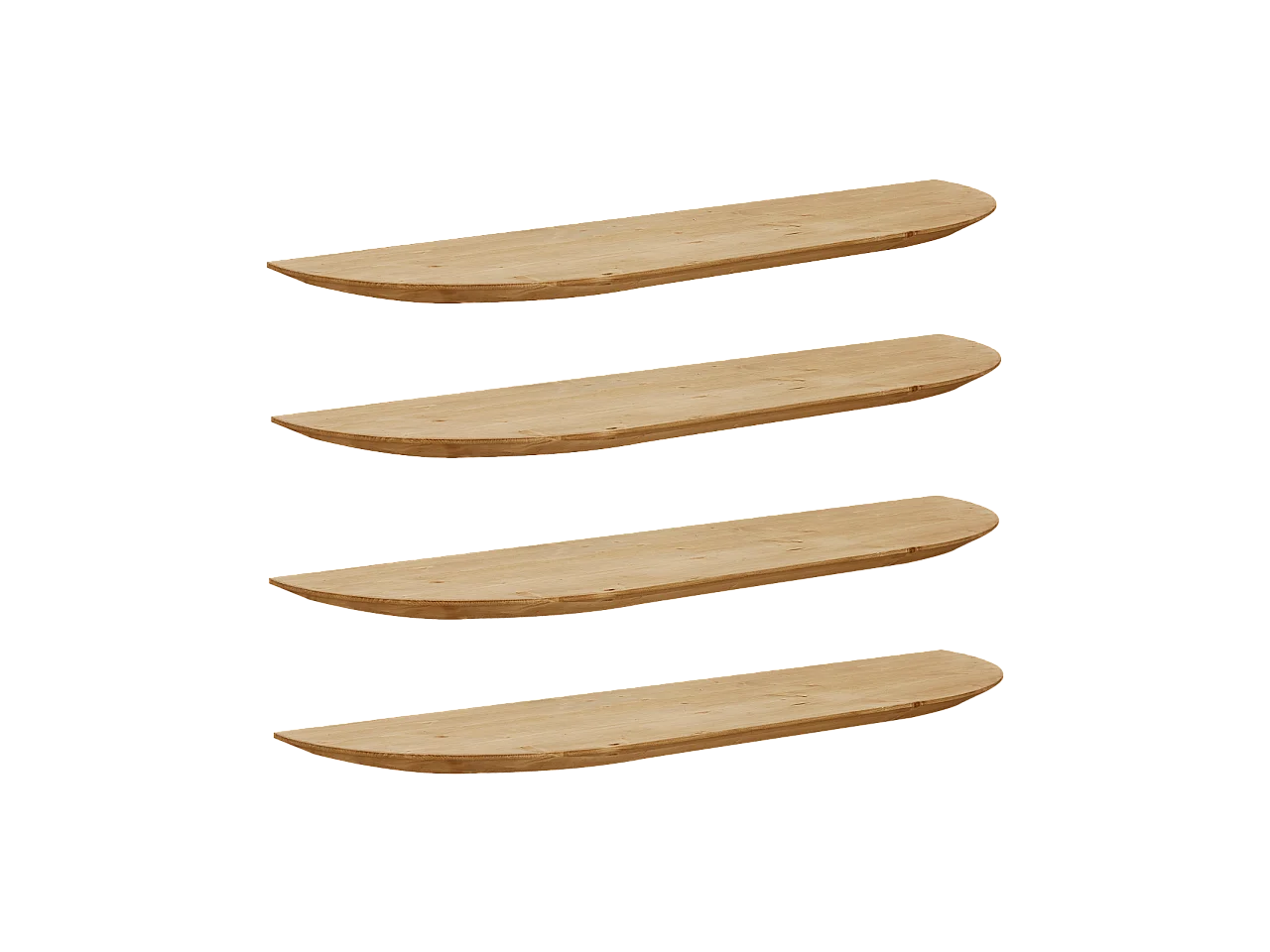 Set 4 ripiani arrotondati in legno massello in tono marrone chiaro 120x3,2x19,65cm - BLOOM - DECOWOOD