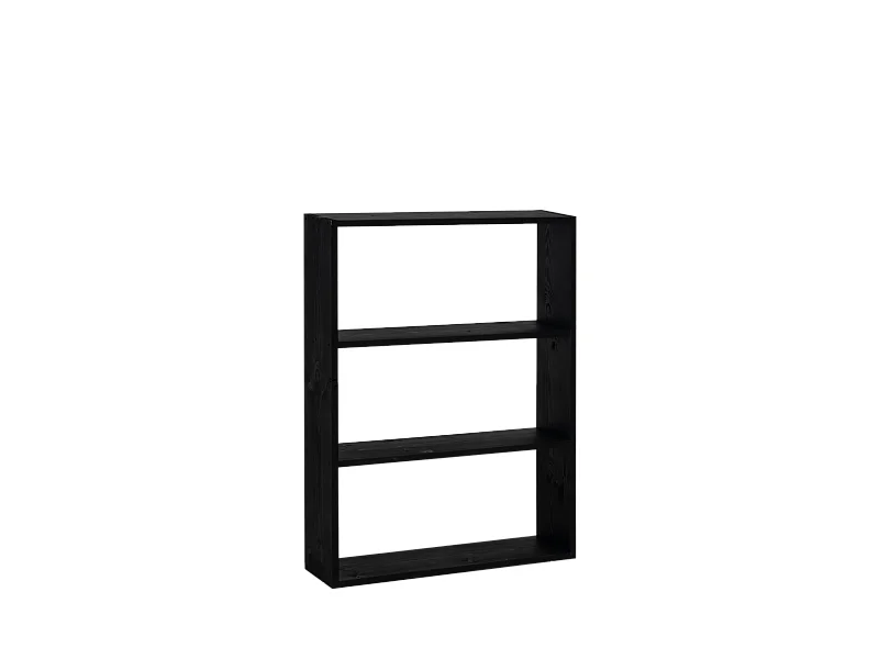 Estantería de madera maciza con 2 estantes negro - SAURA - DECOWOOD