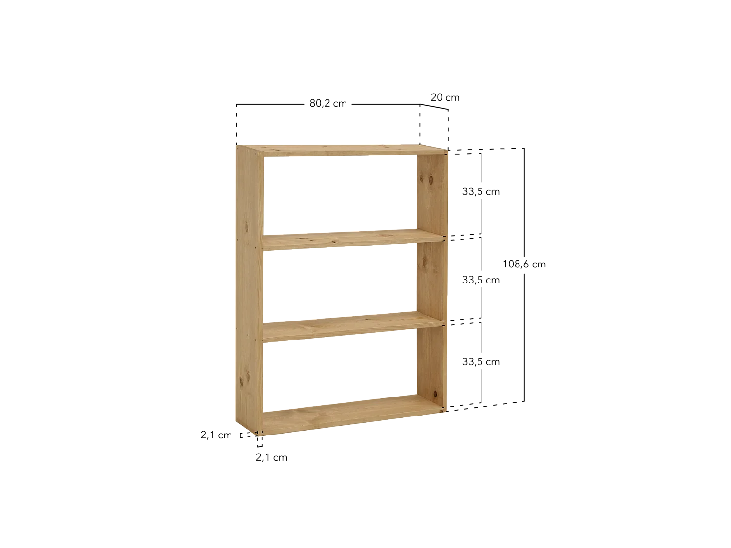 Estantería de madera maciza con 2 estantes negro - SAURA - DECOWOOD