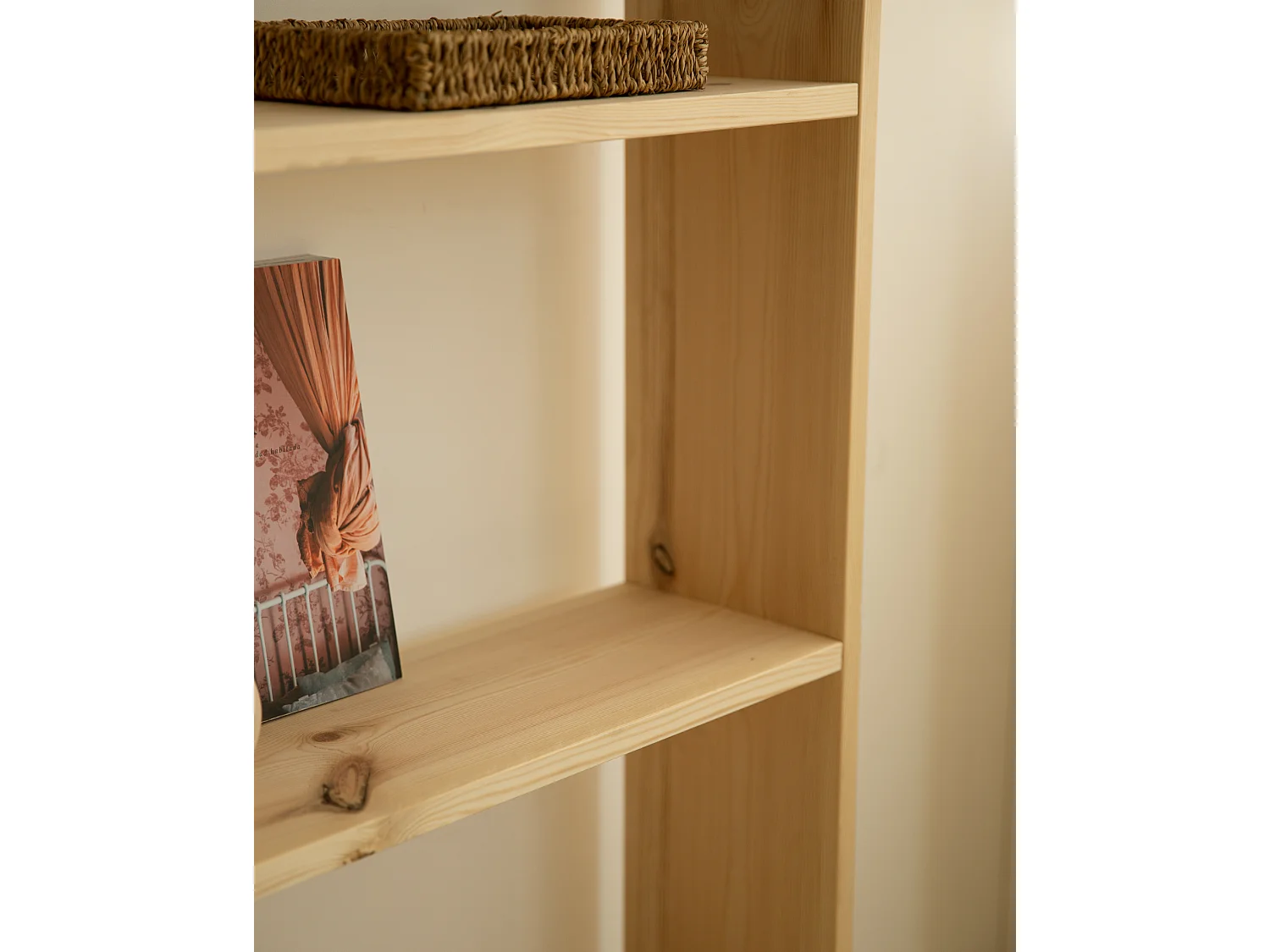 Estantería de madera maciza con 4 estantes natural - SAURA - DECOWOOD