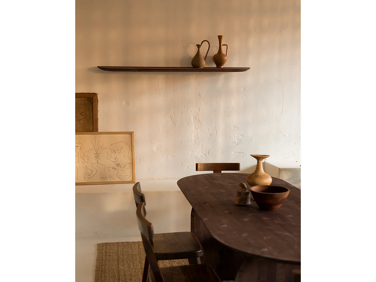 Set 2 ripiani arrotondati in legno massello in tono noce 60x3,2x19,65cm - BLOOM - DECOWOOD