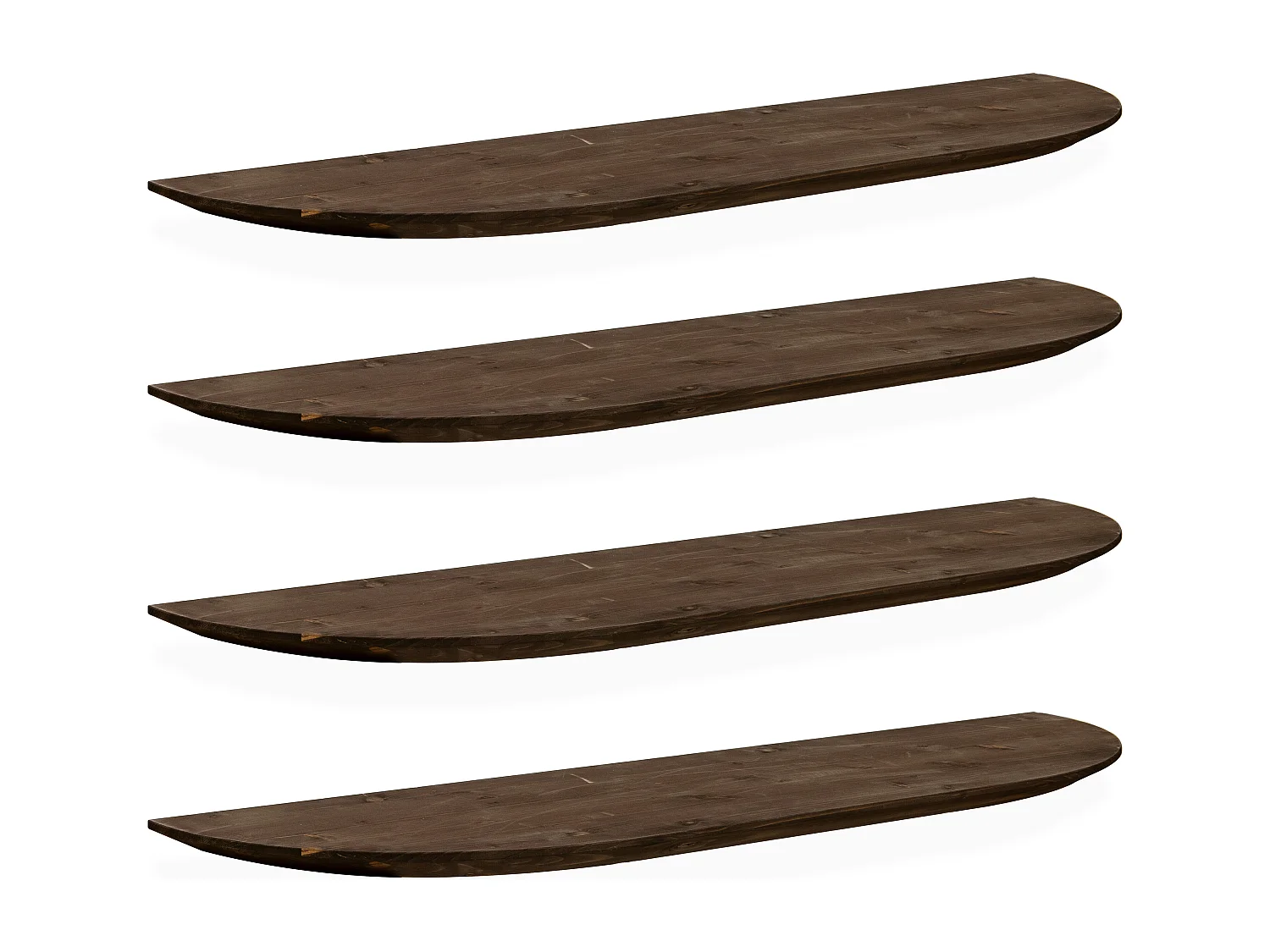 Set 4 ripiani arrotondati in legno massello in tono noce 200x3,2x19,65cm - BLOOM - DECOWOOD