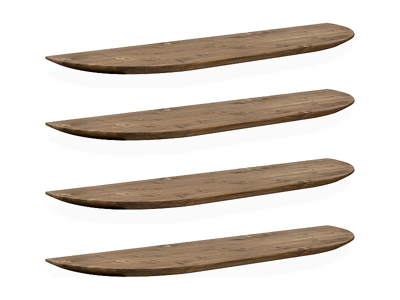 Set 4 ripiani arrotondati in legno massello in tono rovere scuro 100x3,2x19,65cm - BLOOM - DECOWOOD